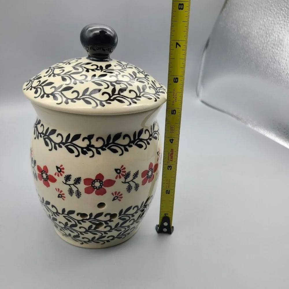 Polish Pottery Garlic and Onion Jar with lid 7